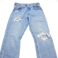 Levis Premium 501 Jeans Womens 28x28 Skinny High Rise Blue Distressed Button Fly