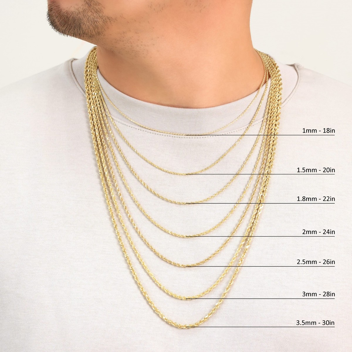 14K Yellow Gold Diamond Cut Rope Chain Necklace 5mm, Men