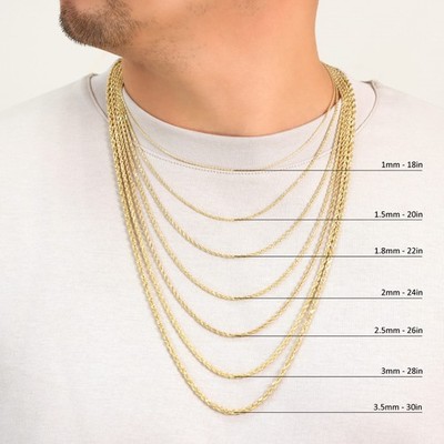 14K Yellow Gold Diamond Cut Rope Chain Necklace 5mm, Men