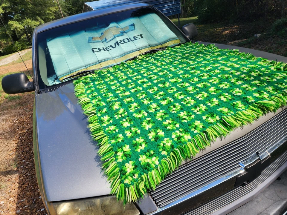 50" Fringed Square Vintage Handmade Green Afghan Tight Knit  Irish Dream - Image 4 of 4