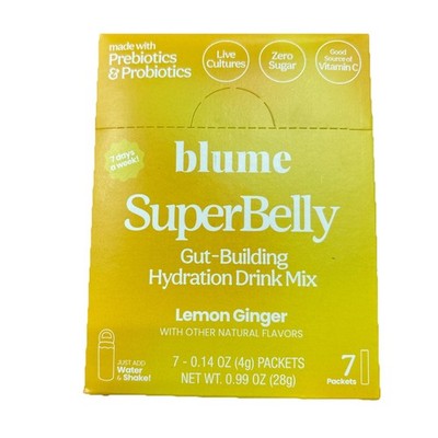 Blume Superbelly Hydration + Probiotic Lemon Ginger 7 Pack 1oz Total BB 05/2026