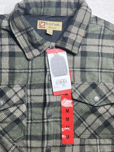 BC Clothing Heritage Mens M Green Plaid Waffle Knit Lined Shirt Jacket Shacket image 3