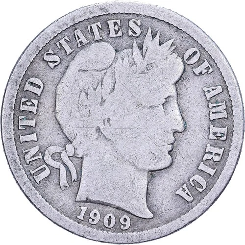 [#639373] United States, Dime, Barber, 1909, U.S. Mint, Silver, VF, KM:113
