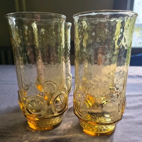 Vintage Tumblers Honey Gold Anchor Hocking Heritage Hill 1970s 20 Ounce Retro