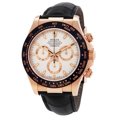 Rolex Cosmograph Daytona Ivory Dial Automatic Black Leather Men's Watch
