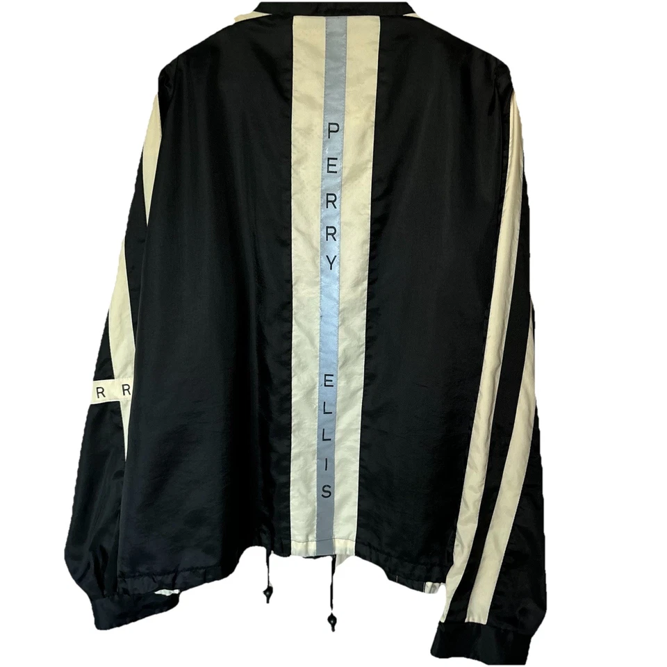 Perry Ellis America Windbreaker XXL 90s Rare Bold Retro Jacket Vintage Black - Image 2 of 4