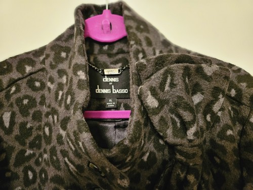 DENNIS BASSO Car COAT JACKET Leopard Black & Gray w/ Removable Bow Pin NWT - Picture 14 of 19