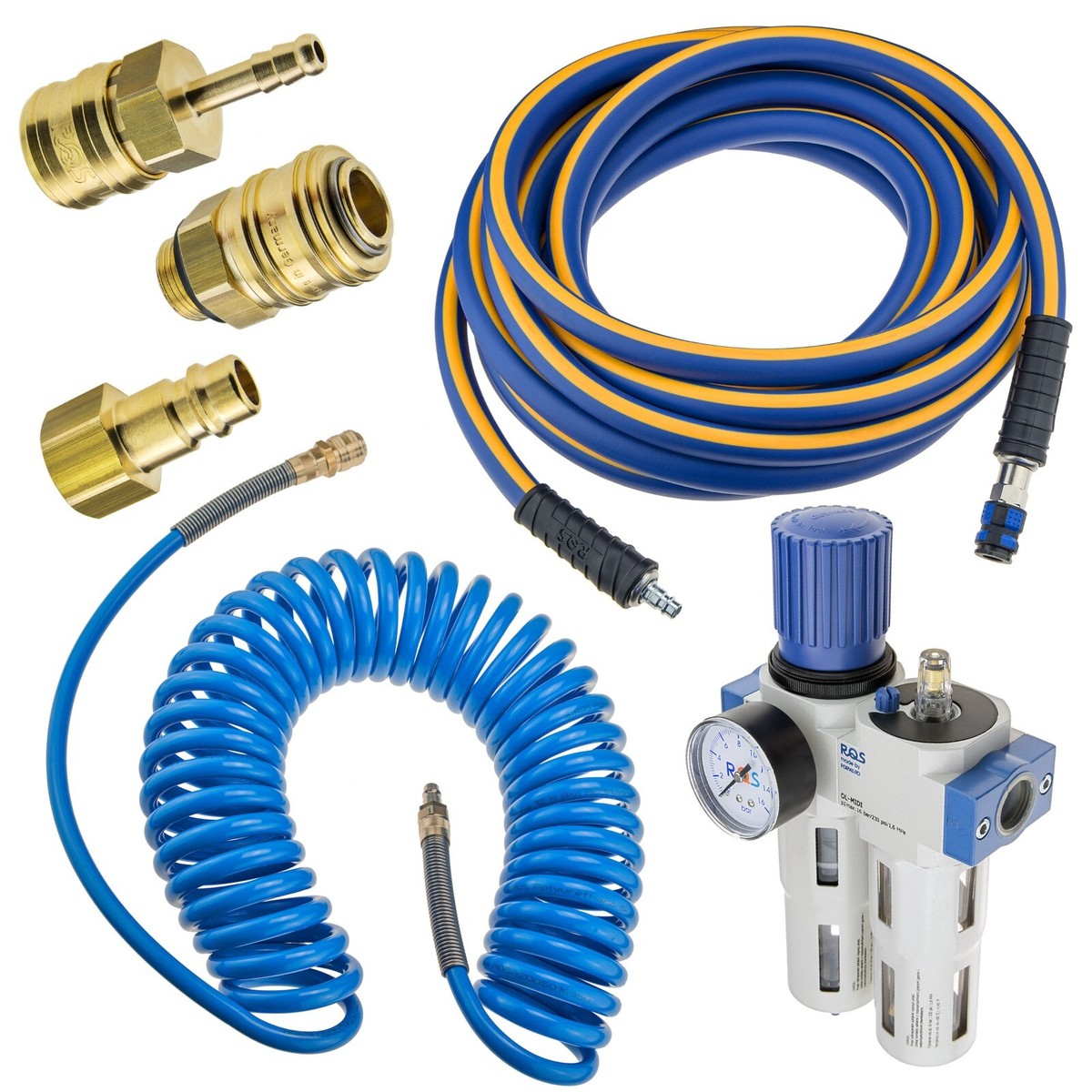 PVC/Gummi Hybrid Luftschlauch – 5 M, Blau, 6,5 Mm ID X 12 Mm OD, Mit 1/4" Stahl-Schnellkupplung Und Stecker, Knickfest, Bis 300 PSI