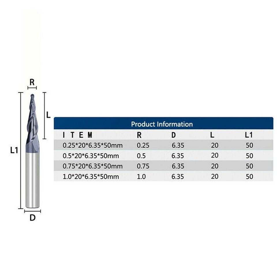 2 Flute Carbide Tapered Ball Nose End Mill for Precision Milling Tasks