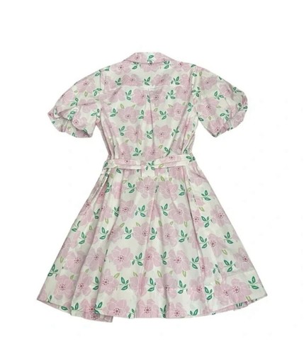 Draper James RSVP Puff Sleeve Shirt Dress Pink Floral Size Large L Tie Waist - Picture 4 of 12