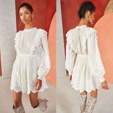Ulla Johnson Dorithie Ruffled Long Sleeve Mini Dress White MSRP $595 Sz 6