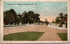 1923 Booker's Creek Bridge St. Petersburg Florida Postcard Old Automobiles 3U