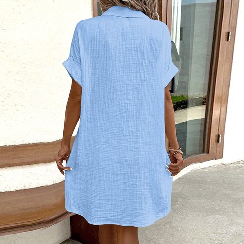 Ladies Summer Button Down T Shirt Dress Casual Short Sleeve V-Neck Shirt Dress - Picture 11 of 28