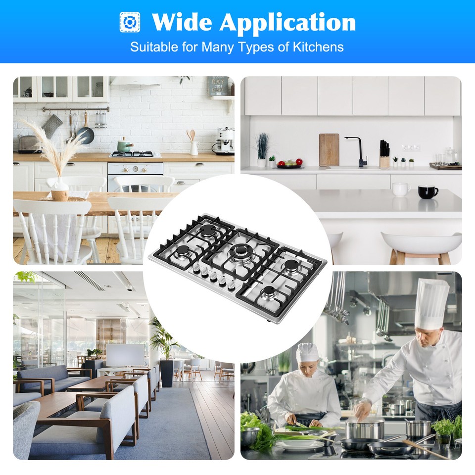 BuiltIn 5 Burners Stove Top Gas Cooktop Kitchen Gas Cooking Easy Clean