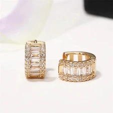 Gold Plated Hoop Earrings With Cubic Zirconia Unisex Hip Hop Jewelry Women, Men