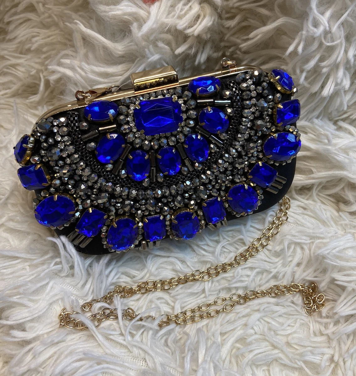 Black Rhinestone and Beaded Clutch Purse Evening Mini Hand Purse