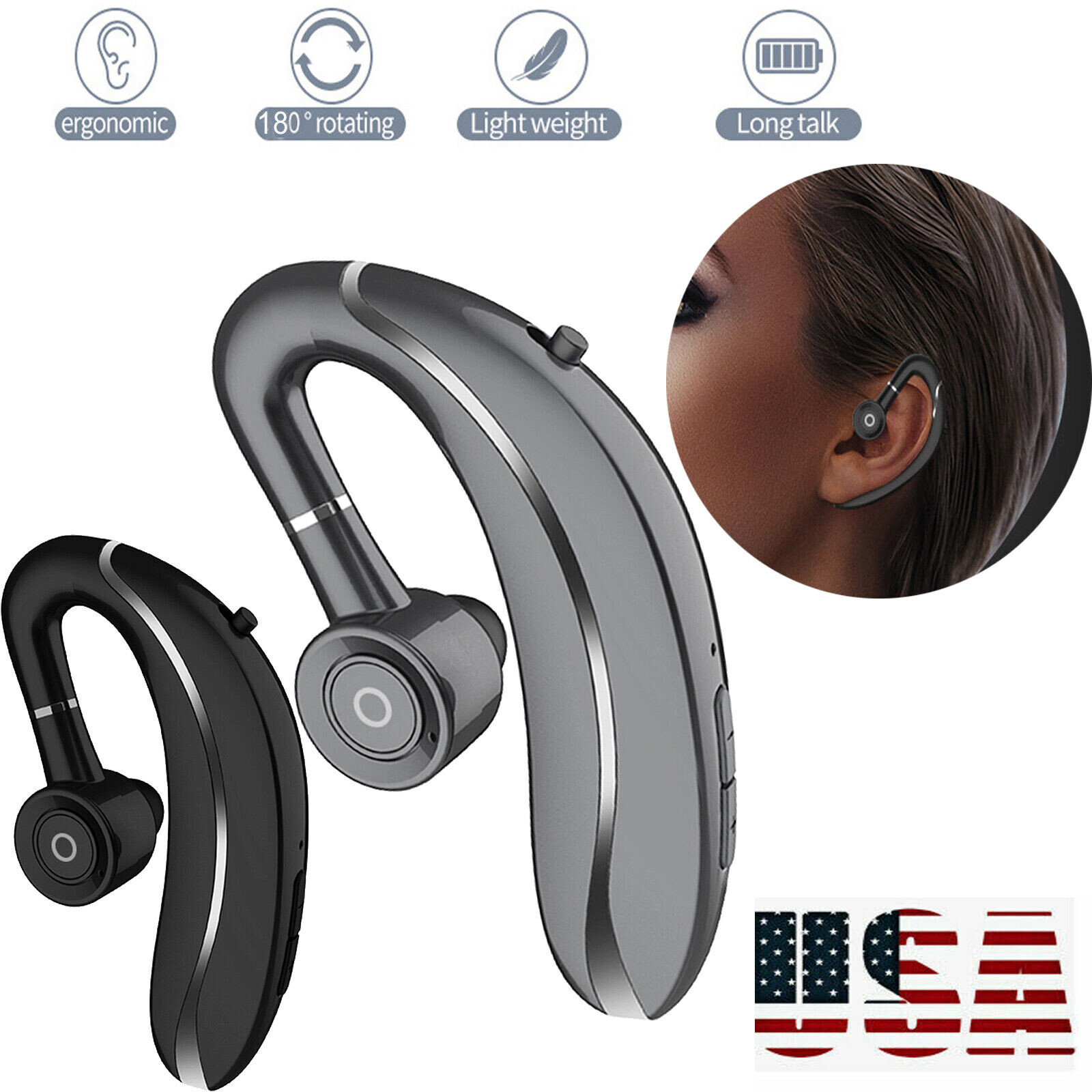 Bluetooth Headset Sport Wireless Earphone Ear Hook Headphone For Cell Phones