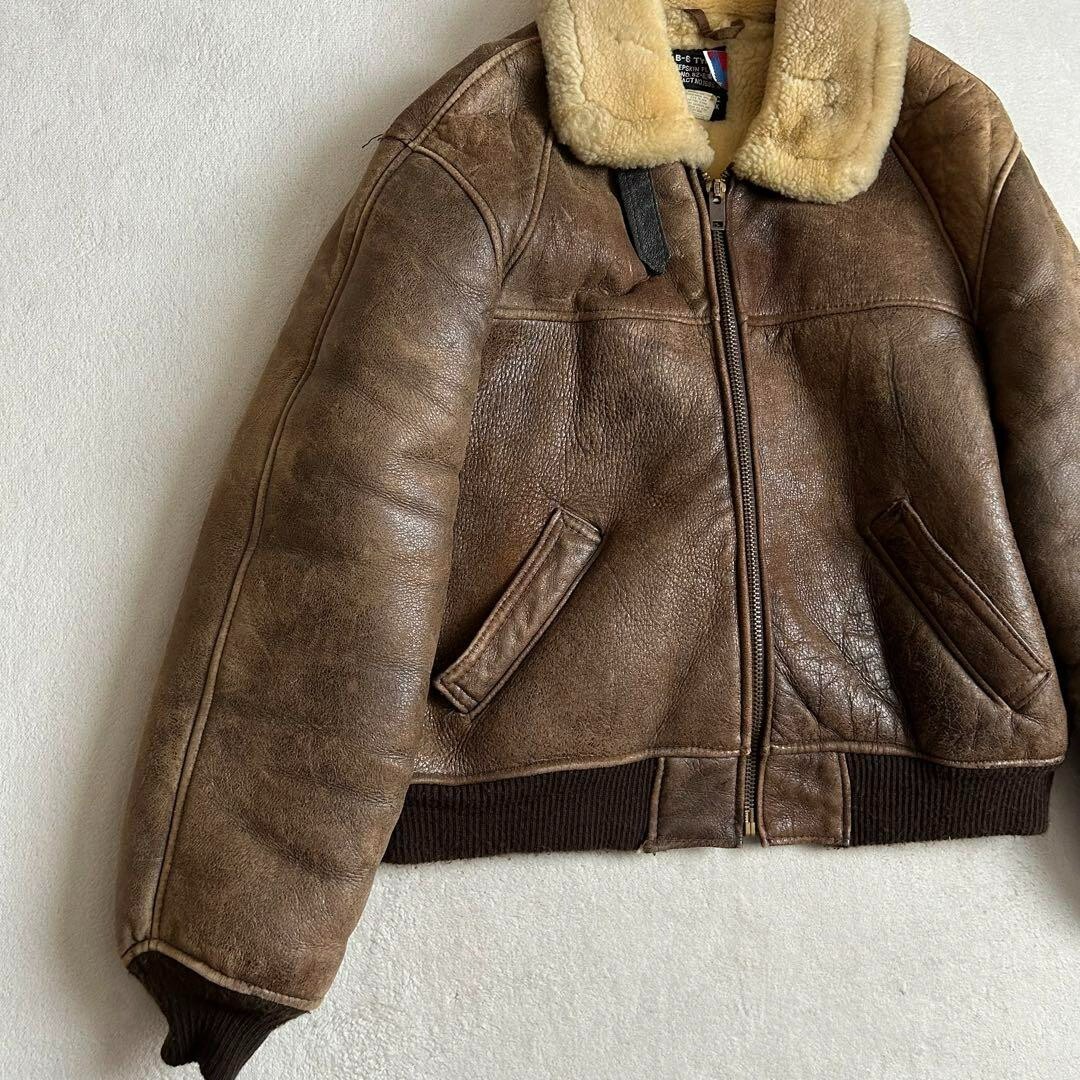 Schott Type B-3 Flight Jacket USA Sheepskin Size 46 Brown Mouton