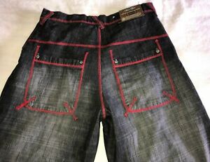 Mens Evolution In Design Black Jeans Size 36 x 32 Baggy Loose Hip Hop Red Stitch | eBay