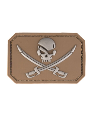 SKULL CALIGO JACK PIRATE 3-D RUBBER KLETT FUN PATCH AIRSOFT PAINTBALL COYOTE