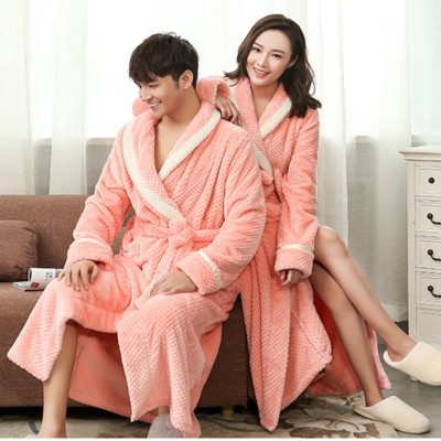 Homme Femme Flanelle Bain Robes Manches Longues Épais Pyjama Nuit