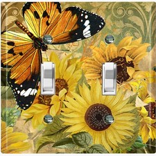 Metal Light Switch Cover Wall Plate Sunflower Butterfly Damask SUN001