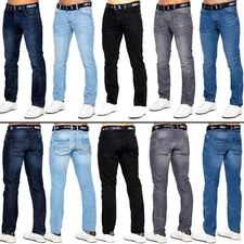 Enzo Jeans Mens Straight Leg Trousers Regular Fit Free Belt Denim Pants UK Sizes