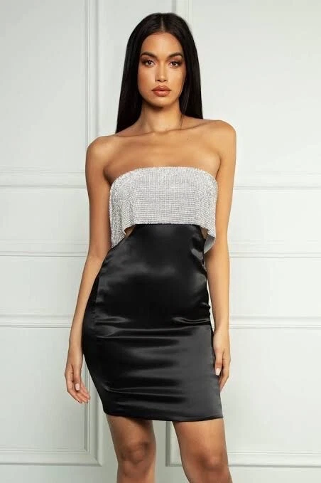Meshki genesis diamant satin black mini dress Size XS 6 BNOWT RRP