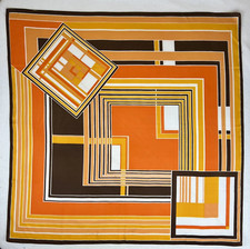 Vintage Geometric Late Mid Century Boho Scarf Brown Orange Gold 30 3/4"