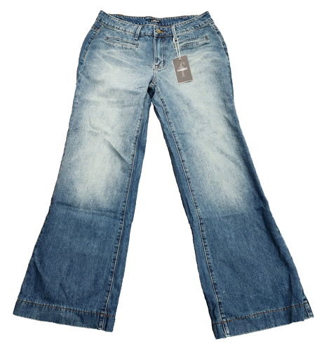 Flamingals Women's Straight Wide Leg Faded Blue Jeans Size Large