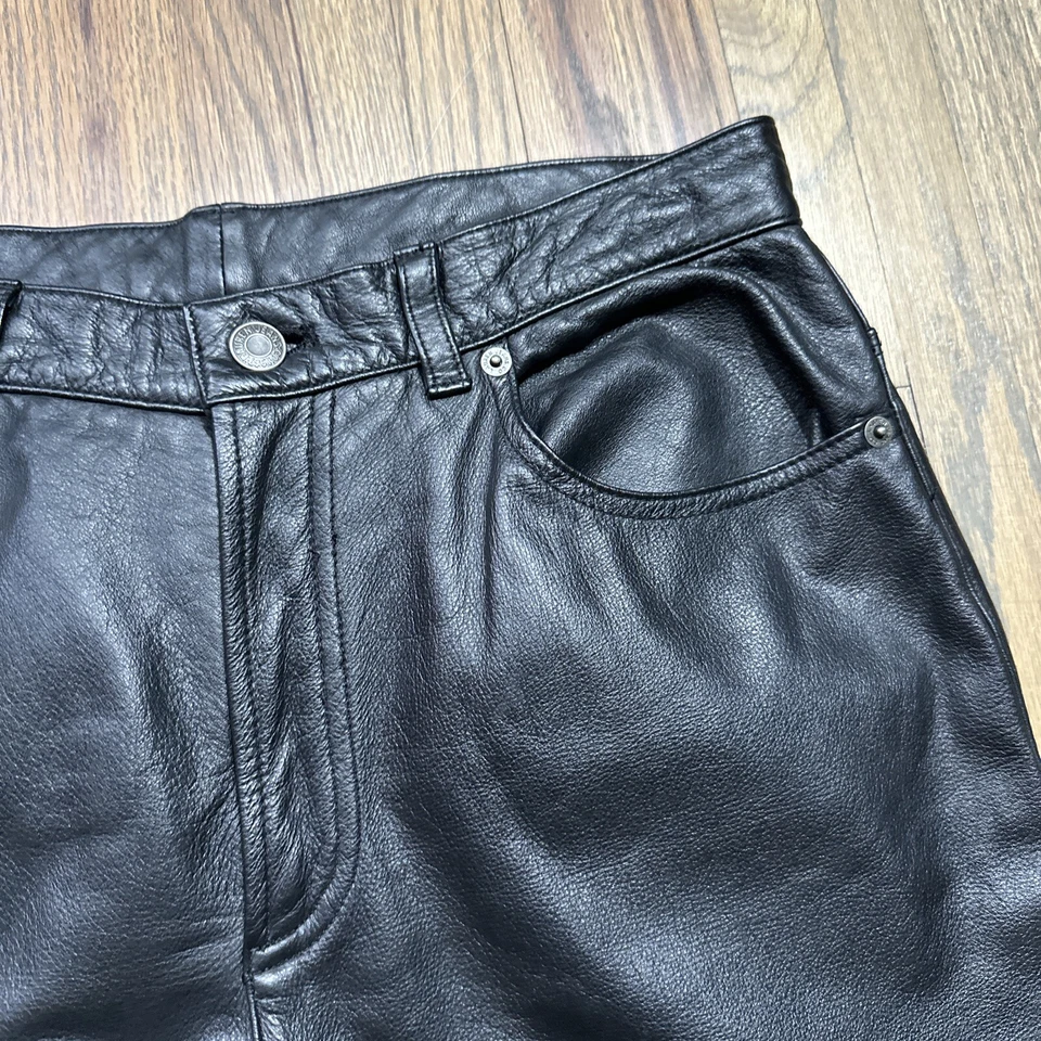 Ralph Lauren Green Label Black Leather Jeans Pants SZ 10 30x32 Biker Moto *Smoke - Image 4 of 4