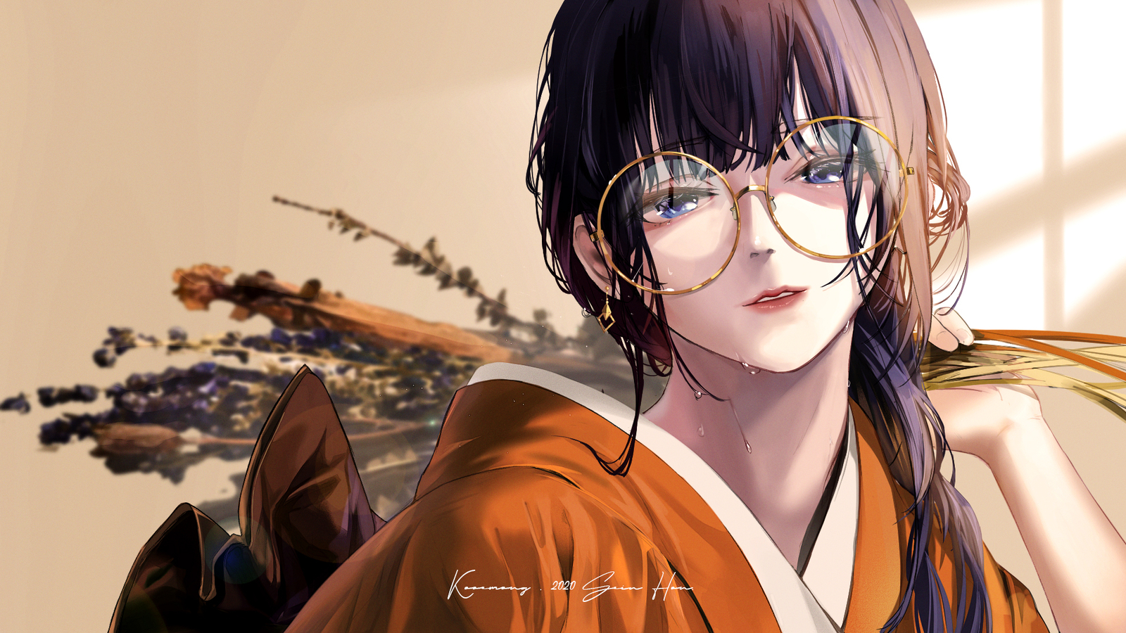 Anime girls art portrait women with glasses long hair CCG Gaming Mat Desk