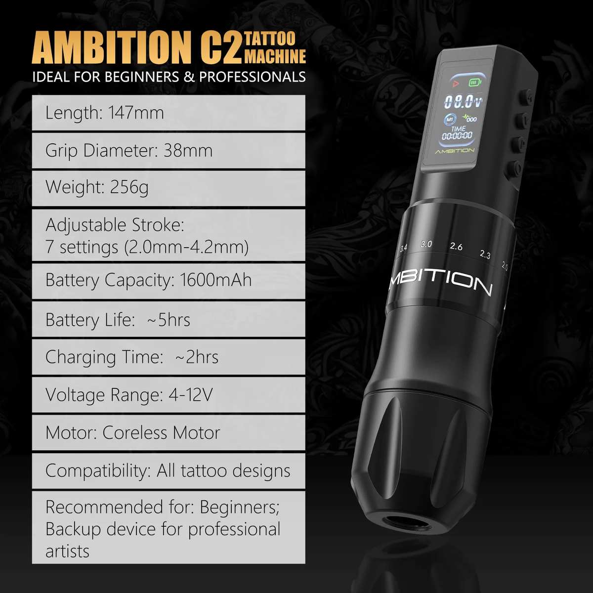 ambition c2 タトゥーマシン セット ペン型ロータリーマシン Ambition