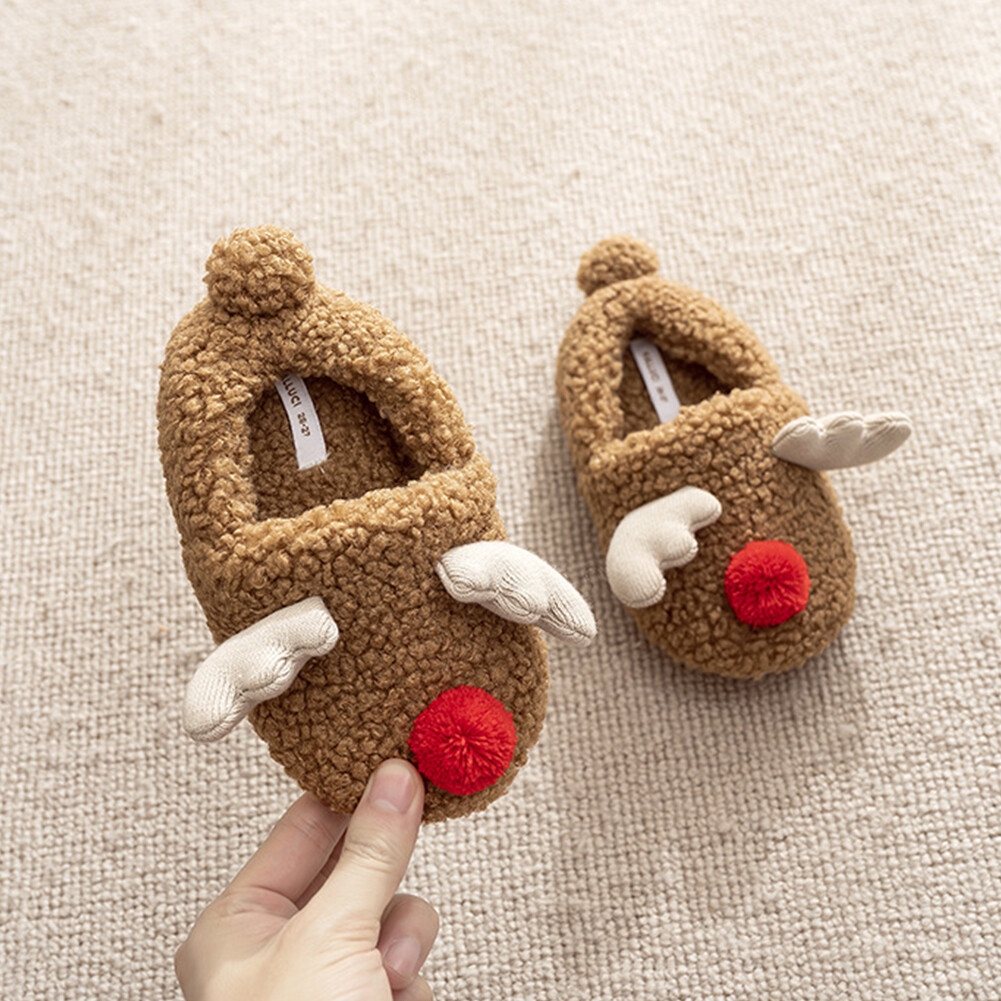 SAOLA Pantofole Peluche Alce di Natale Suola Morbida Pantofole Famiglia Antiscivolo per Bambini Adulti