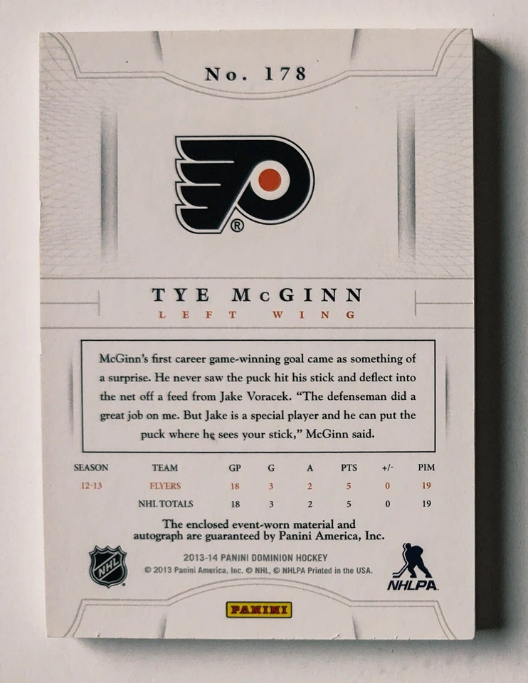 TYE McGINN 2013-14 Panini Dominion Rookie Auto Jersey /299 Philadelphia Flyers - Image 2 of 2