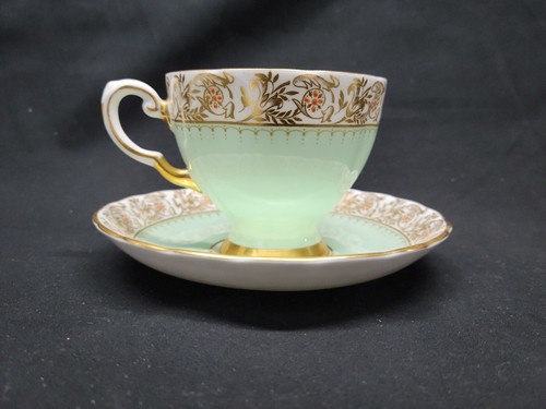 Tuscan Bone China England Tea Cup And Saucer Green Gold Enameled # 5332 - Picture 17 of 23