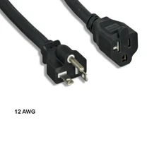 KNTK 1'FT 12 AWG Power Extension Cord NEMA 5-20P to 5-20R 20A/125V SJT Blk