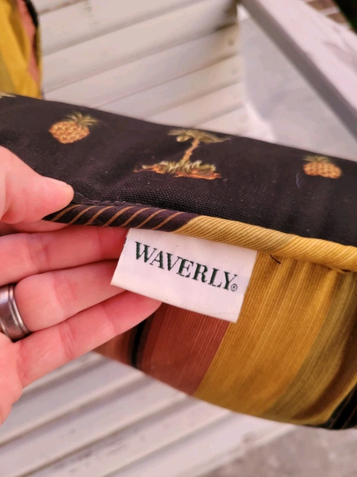 Pair Waverly Palm N Pineapple Black Striped Throw Pillows 17" X 17" - Image 4 of 4