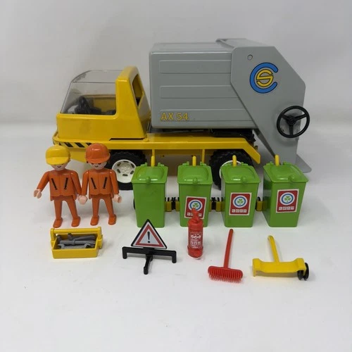 Vintage Playmobil City Service #3780 Garbage Trash Rubbish Truck Trash Bins 70s