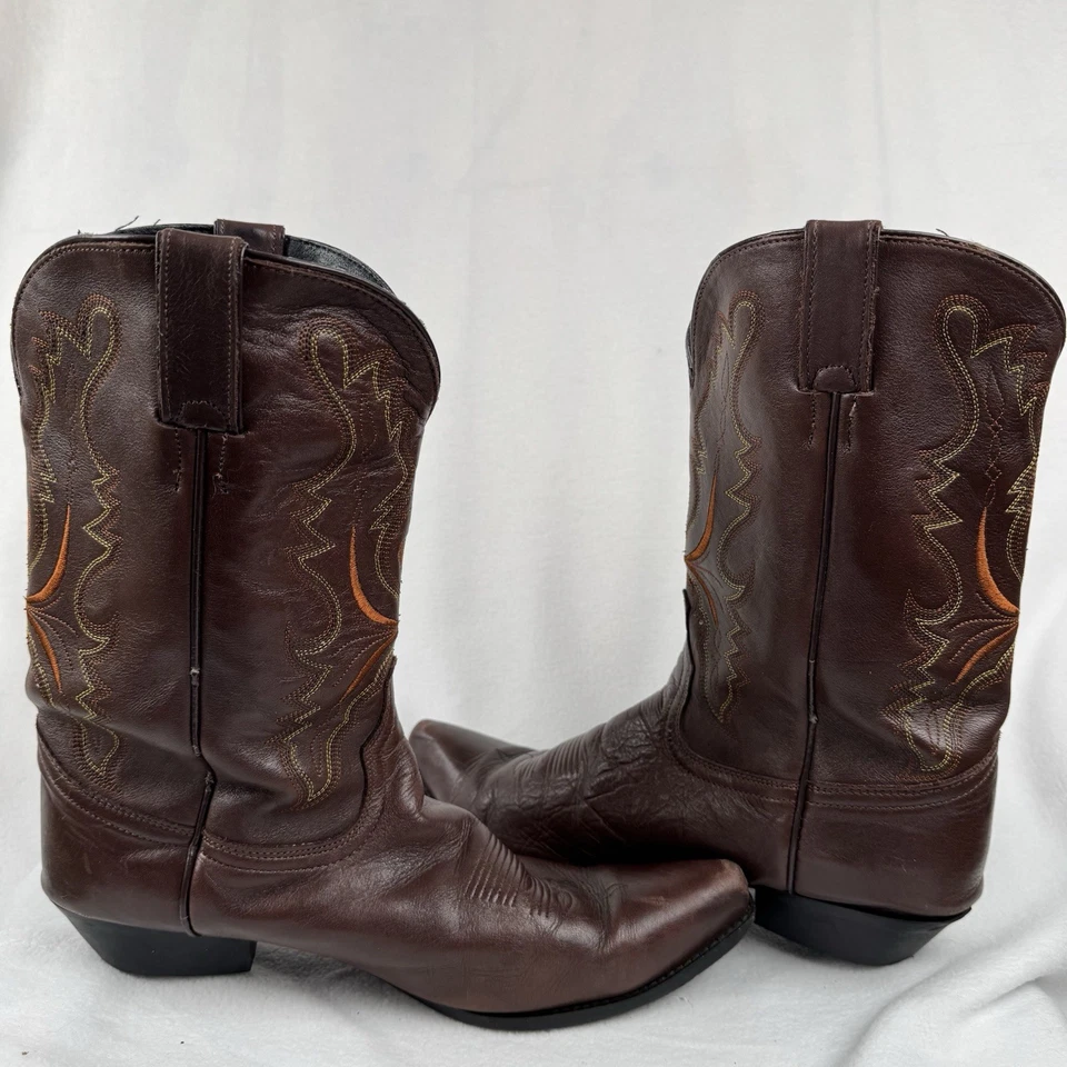 "Botas de vaquero occidentales Dingo DI715 para mujer de cuero marrón con punta corta talla 10M tacón de 1,5""" Foto 4 de 4