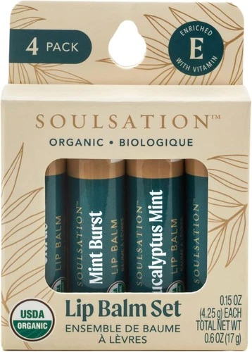 Organic Lip Balm Set, 4 Flavors - Moisturizing for 1 Count (Pack of 4), clear 