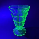 Vtg Indiana Glass Block Optic Uranium Green Depression Glass Goblet 5" Tall