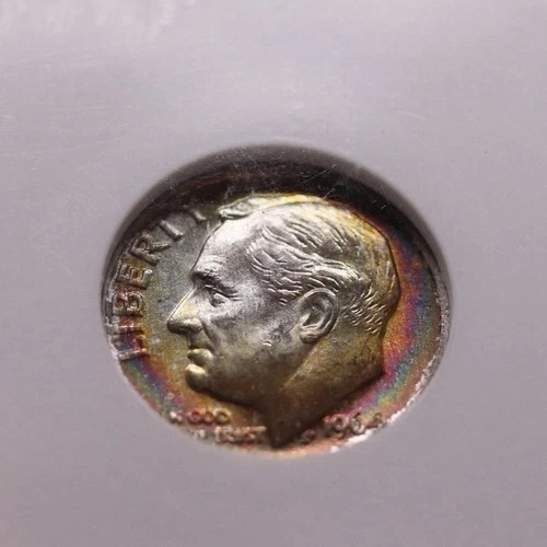 1964-D Roosevelt Dime MS66 NGC • Rainbow Toned • Final Year of 90% Silver