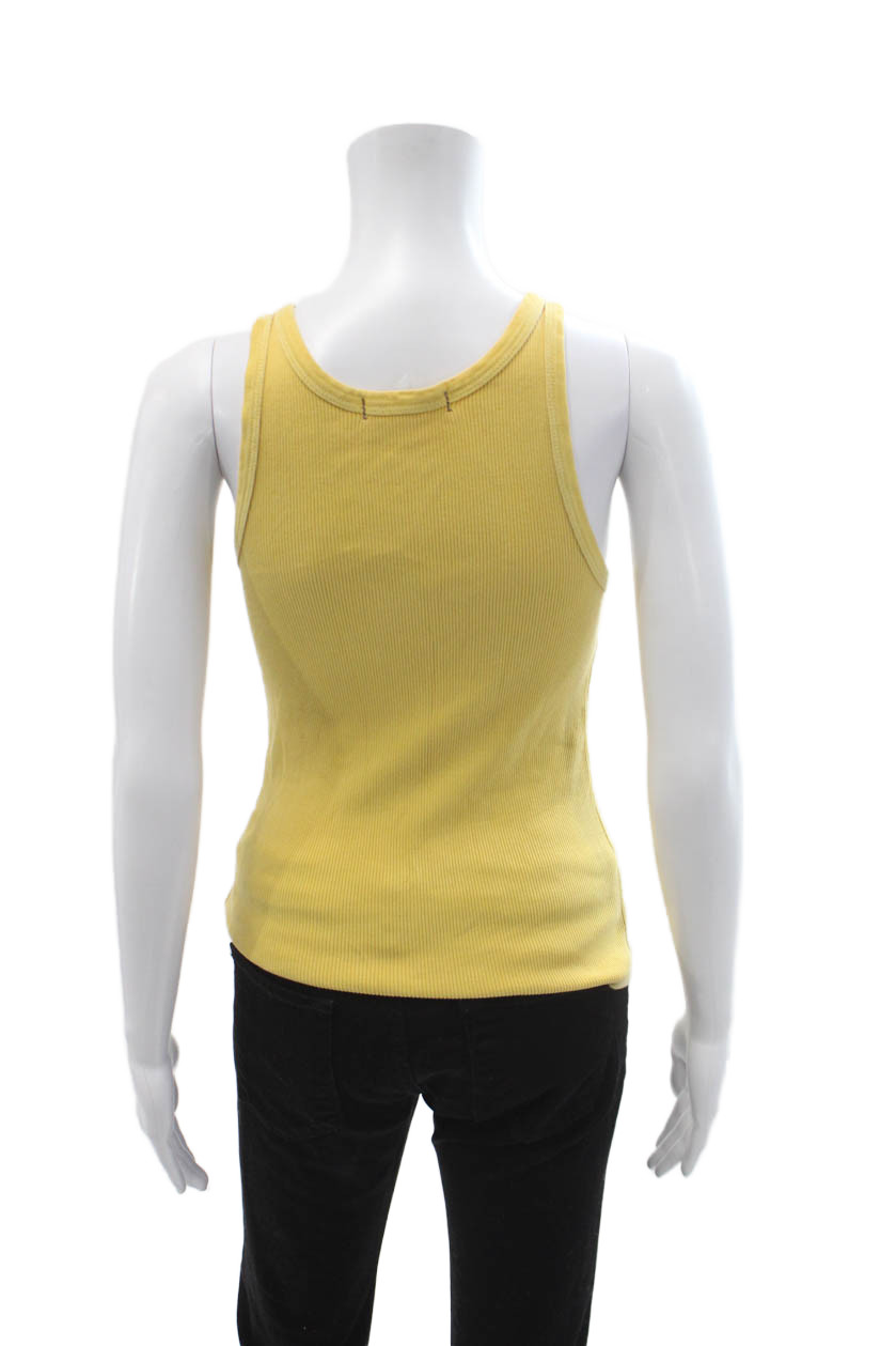 Amo Women Basic Sleeveless Solid Yellow Cotton Ro… - image 3
