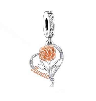 TANTE HERZ & ROSE CHARM TANTE TANTE   ECHT 925 STERLING SILBER GESCHENK