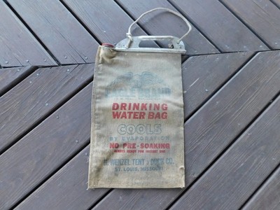 Vintage EAGLE BRAND Wenzel Canvas Drinking Water Bag Good Graphics & Cap