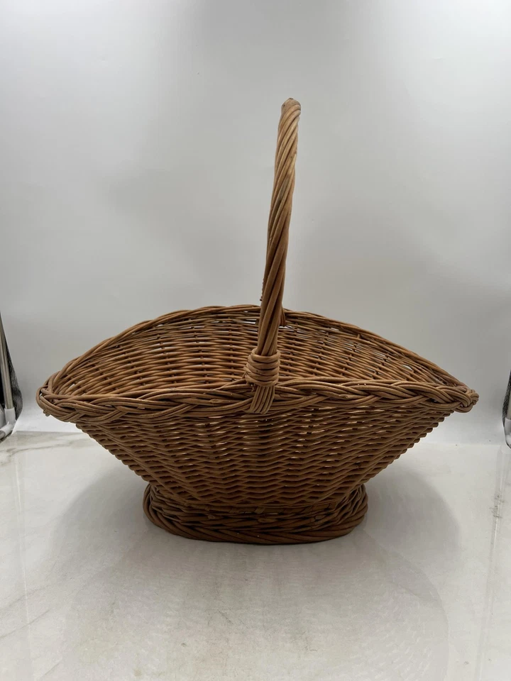 Cesta de mimbre ovalada grande vintage con mango de almacenamiento tejida decoración de campo granja Foto 3 de 4