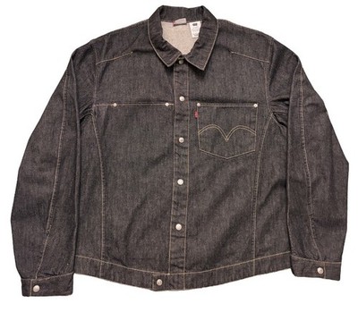 VTG 90s Levis Engineered Jeans Black Dark Denim Snap Button Trucker Jacket Sz XL