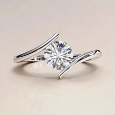 Moissanite Solitaire Wedding Ring Band 2.00CT Round Cut 14K White Gold Plated