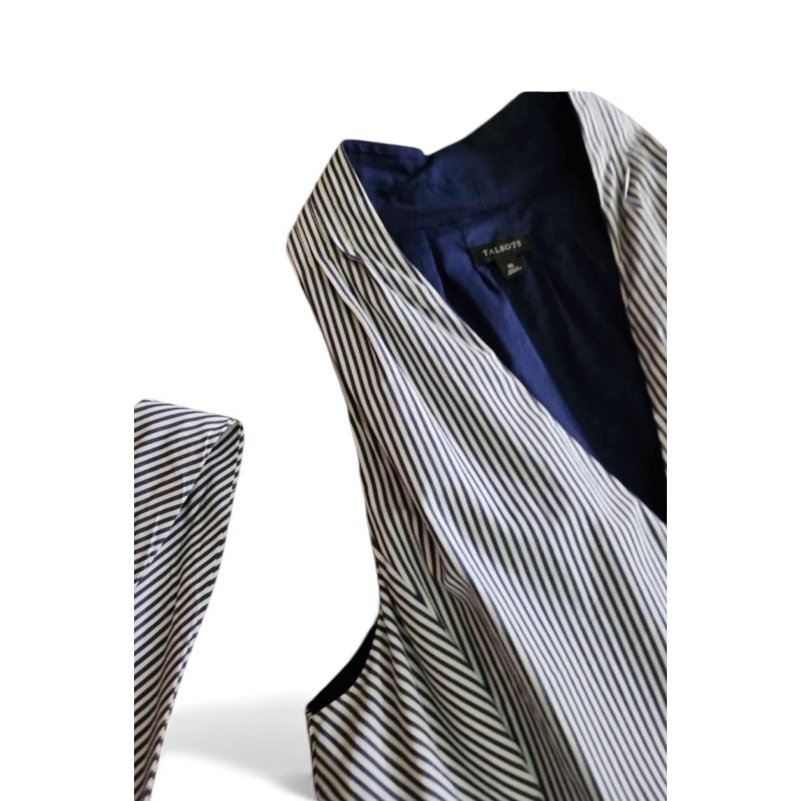 Talbots Navy White Stripe Sleeveless Tie Waist Sh… - image 5